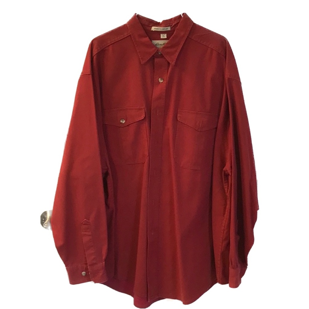 Eddie Bauer twill work shirt, maroon, XXL.